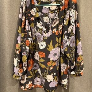 LOFT Floral Print Blouse in Purple and Black